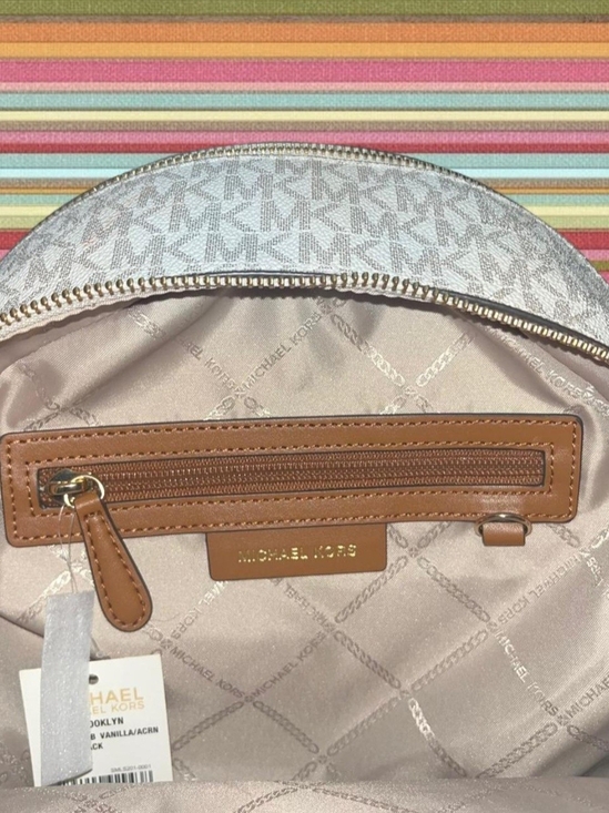 Michael Kors White MK Logo Backpack with Brown Leather Trim main image 5
